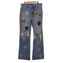 ニードルス ニードルズ Needles Assorted Patches Boot-Cut Jean デニムパンツ ジーンズ ダメージ加工 ロゴワッペン 刺繍 ブーツカット フレア S 水色 ライトブルー KP140のサムネイル