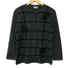 HANAE MORI(ハナエモリ) カーディガン レディース - ダークグレー×黒 長袖/カシミヤ/ビーズ/フラワー(花)/肩パッド/THE FRANKLIN MINTのサムネイル
