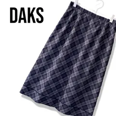 DAKS LONDON ダックス ネイビー チェック柄 フレアスカート ロングスカート 表地 毛100% 裏地 ポリエステル100% 日本製 67-93 Mサイズ相当 レディース 上質素材 エレガント 272TYのサムネイル