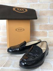 レディース 【】 箱有 TOD'S トッズ エナメルローファー ブラック 36.5