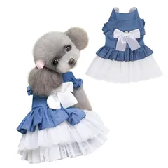 Jimjis 犬服 ワンピース 春夏 通気 お姫様 ドレス スカート 袖なし 薄手 軽量 小型犬 猫 ペット服 犬の服 猫の服 小型犬 中型犬 洋服 脱毛保護 (ホワイト, M)のサムネイル