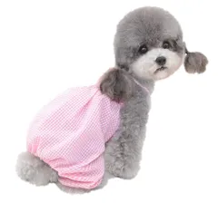 IHOLLY ロンパース 犬の服 つなぎ 春夏 袖なし チェック柄 四腿 小中型犬 おしゃれ 薄手 通気性 犬猫 洋服 可愛い パジャマ 脱毛保護 コスプレ 写真 お散歩 お出かけ服のサムネイル