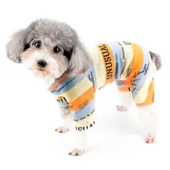 ZUNEA 犬服 春 夏 ロンパース 小型犬 つなぎ パジャマ 柔らかい 綿製 おしゃれ かわいい 部屋着 寝間着 ボーダー柄 ペット ドッグウエア 洋服 可愛い Tシャツ 子犬 猫 チワワ 用服 お散歩 オレンジ Lのサムネイル