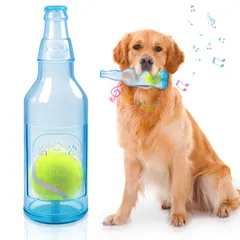【Mokmgic】 犬用ボトルおもちゃ ペット用 ボトル型知育玩具 ドッグトイ アウトドア対応！安全素材＆超耐咬設計 音鳴り機能付き 室内外でストレス解消 清潔洗える 小型犬～大型犬までOK 噛みごたえ の頑丈デザイン 人気 誕生日 プレゼント (ブルー, Sのサムネイル