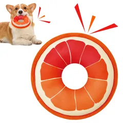 Pawplusee 犬おもちゃ 浮遊 きしむ音付き 水泳リング型 屋内＆屋外兼用 中小型犬向け インタラクティブおもちゃ 誕生日プレゼント 水遊び グレープフルーツのサムネイル