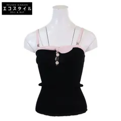 CHANEL　シャネル　美品 国内正規 22SS P72250K10403 ラインストーンココマーク＆獅子ボタン ボウ コットンリブニットノースリーブキャミソール　38のサムネイル