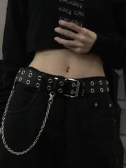 액세서리 여성 벨트 스트리트 스팀 펑크 그로밋 아일렛 & 체인 장식 스퀘어 버클 벨트 청바지 바지 할로윈 여름 학교 가을 오텀 할로윈