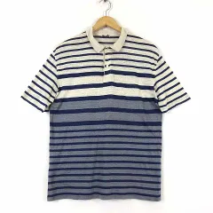 エルメネジルドゼニア Ermenegildo Zegna イタリア製 ポロシャツ 半袖 リネン 麻 コットン マルチボーダー L 50 ベージュ 紺 ネイビー グレーのサムネイル