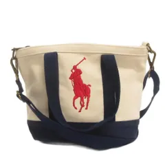 ポロ ラルフローレン POLO RALPH LAUREN ショルダーバッグ ハンド キャンバス ビッグポニー 紺 ネイビー アイボリー 鞄のサムネイル
