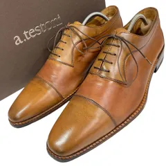 【ア・テストーニ】本物 a.testoni 靴 26cm 茶 ストレートチップ ビジネスシューズ 内羽根式 黒タグ 本革 レザー メンズ イタリア製 7 G 箱のサムネイル