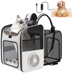 HOVONO 犬 猫 リュック 拡張可能 扇風機付き ペットヒーター【究極の多機能】 ペット用 ホットカーペット 3段階温度 カーテン付き 通気性 0のサムネイル