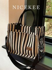 Women's Tote Bag, Large Capacity, Multi-Pocket Canvas Shoulder Bag, Commuter Bag, Handbag, Lightweight Casual Tote Shoulder Bag, Messenger Bag, Student, School Bag, Laptop Bag, Minimalist Design