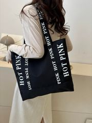 Women's Tote Bag, Large Capacity Casual Tote Bag, Shoulder Bag for New Students, Fashionable Overseas Style Handbag, Bright Pink Letter Pattern Canvas Tote Bag, Durable Lightweight Shoulder Bag, Casual Practical Commuter Laptop Bag,