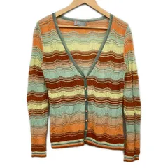 MISSONI(ミッソーニ) カーディガン サイズ40 M レディース ブラウン×イエロー×ライトブルー×シルバー 長袖/ボーダーのサムネイル