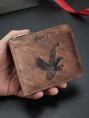 Men's Bags, Clutch Bags, Second Bags, Fashion Eagle Pattern Short Wallet, Multi-Card Slot Zipper Wallet, Multifunctional Coin Case, Business Commuter Men's Wallet, Christmas & Valentine's Day Gift