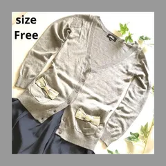F JILL STUART / ジルスチュアート 【超美品】 グレー リボン ニット カーディガン 薄手 スパンコール アンゴラ混 春夏秋冬 T651_2212E1812のサムネイル