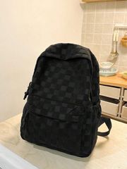 Women's Backpack, Rucksack, Fashion Backpack, Patchwork Check, Faux Fur, Large Capacity, Commuting, Laptop Bag