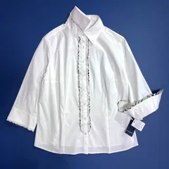 kS95 新品 BURBERRY 大きいサイズ 46 フロントフリル ノバチェック シャツ ボタン 襟付き ベージュ 七分袖 九部丈 ホワイト 白 バーバリーロンドンのサムネイル