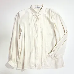 kS75 Christian Dior シルク100% 長袖 ブラウス シャツ フロントタック 襟付き 絹100％ 比翼ボタン L ベージュ クリスチャン ディオールのサムネイル