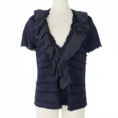 トリココムデギャルソン tricot COMME des GARCONS Vネック ブラウス シャツ フリル 半袖 無地 フリンジ Mサイズ ネイビー 紺 TF-B013のサムネイル