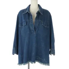 クロエ CHLOE スキッパーネック デニムシャツ 七分袖 ウォッシュド加工 34 青ブルー インディゴのサムネイル