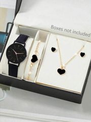 Ladies' Watch Set, 1 Set, Ladies' Watch Set, Fashion Casual Round Quartz Ladies' Watch Set, Heart-shaped Necklace, Earrings, Bracelet Jewelry Set, Everyday Wear, Birthday Gift, Back to School Season, Thanksgiving, etc.
