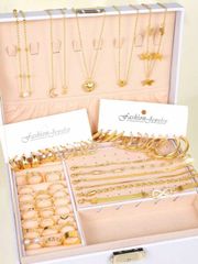 Ladies' Jewelry Set of 58 Pieces: Fashionable and Elegant Heart, Butterfly, Star, Moon, Twist Chain, Figure-Eight, and Tassel Metal Pendant Necklaces, Earrings, Bracelets, Anklets, and Rings - Perfect for Holiday Parties