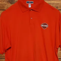 古着 Harley-Davidson ポロシャツ 半袖 バー＆シールド ロゴプリント JERZEES オレンジ XL メンズ ビッグサイズ オーバーサイズ ゆるだぼ アメカジ ストリート US古着 スポーツのサムネイル