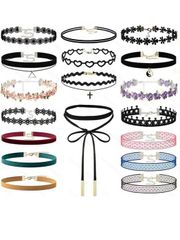 Jewelry Set for Women: 18 Necklaces, Gothic, Minimalist, European, American Style, Choker Necklaces, Lace Collar Jewelry Set