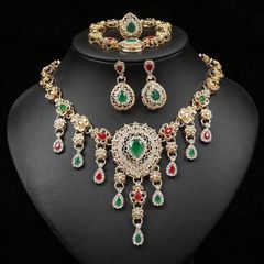Ladies' Vintage Bohemian Style Luxury Bollywood-inspired Colorful Sequin Hollow Waterdrop Flower Earrings (5-piece set), Ring, Necklace, Bracelet, Gold Fashion Jewelry Set, Wedding Gift, etc.