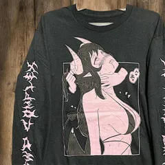 セクシー Tシャツ 長袖 ロンT レッド コンプレックス 悪魔 角 翼 ハート サークル エロ 黒 00s Mサイズ 古着 ビンテージ used vintagep10のサムネイル