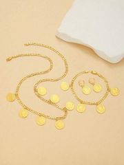 Ladies' Jewelry Set - 4 Pieces: Fashion Vintage Coin Necklace, Bracelet, and Earrings - Personalized Jewelry Set