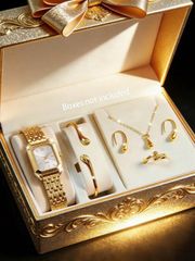 Ladies' Watch Set, 6-Piece Business Watch Set, Square & Teardrop Jewelry Set, Perfect for Parties, Holidays, Everyday Wear, Balls, Meetings, Romantic Ladies' Watch Set