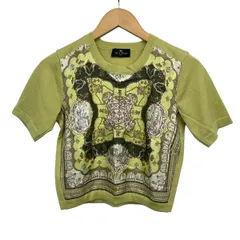 ETRO(エトロ) 半袖セーター サイズ42 M レディース美品  - イエローグリーン×ベージュ×マルチ クルーネック/異素材切り替えのサムネイル