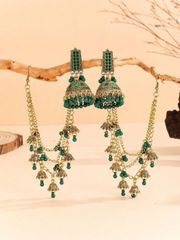 Women's Jewelry Set, 1 Set Vintage Jewelry Set, Detachable Teardrop Earrings with Bells, Round Beads & Tassel Earrings, Long Chain Headpiece + Earring Combo Set, Traditional, Suitable for Women, Girls, Everyday Wear, Festivals, Weddings, Parties