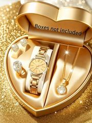 Ladies' Watch & Jewelry Set - 5-Piece Set Including Quartz Watch, Necklace, Earrings, and Ring - Perfect for Daily Wear, Various Outfits, Travel, New Year, and Gifts - Box Not Included