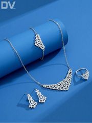 Ladies' Jewelry Set: Necklace, Bracelet, Earrings, and Open Ring - 5-Piece Elegant Jewelry Gift for Parties and Anniversaries