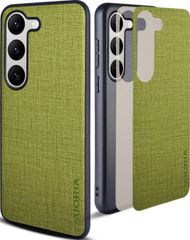 Aioria 互換性 ケース for Samsung Galaxy S23 生地パターンレザー高級に保護純色スマホケース (green) R6 90