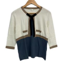 PAULEKA(ポールカ) 長袖カットソー サイズM レディース美品  - アイボリー×ブルーグレー×マルチ クルーネック/ニット/リボン