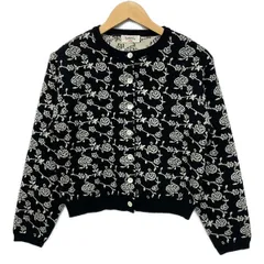 KENZO(ケンゾー) カーディガン サイズ38 - 黒×白 長袖/ニット/フラワー(花)のサムネイル