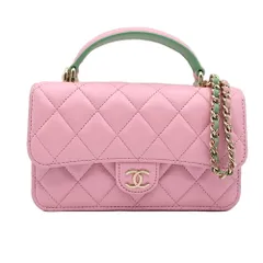 【天白】シャネル マトラッセ フラップ フォンケース ピンク グリーン ゴールド金具 AP3226 チェーン ショルダー レディース未使用  のサムネイル