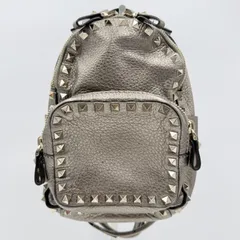 VALENTINO GARAVANI（ヴァレンティノ・ガラヴァーニ）ロックスタッズ ミニ バックパック リュックサック メタリックレザー グレー系 スタッズ レザー レディース【中古】のサムネイル