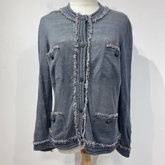 CHANEL（シャネル） フリンジトリム カーディガン ヴィンテージ ニットジャケット グレー系 ココマークボタン サイズ40 レディース【中古】のサムネイル
