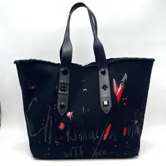 Christian Louboutin（クリスチャンルブタン）Cabata LOVE ヴィンテージ トートバッグ ブラック キャンバス レザー スタッズ ハート レディース【中古】のサムネイル