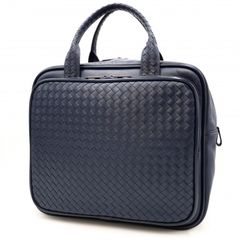 BOTTEGA VENETA Intrecciato Briefcase Business Bag, Navy Leather, Men's, Made in Italy [Used]