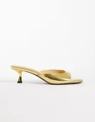 エイソス レディース シューズ サンダル ヒール ASOS DESIGN Highfive kitten heel mules GOLD ゴールドのサムネイル
