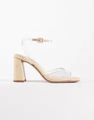 エイソス レディース シューズ サンダル ヒール ASOS DESIGN Honor barely there block mid heel sandals in clear and naturalのサムネイル