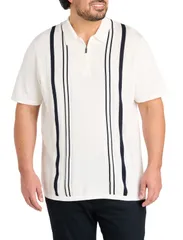 ペリーエリス メンズ トップス ポロシャツ トール セーター Perry Ellis Big Tall Striped Zip Sweater Polo Shirt Bright White ホワイトのサムネイル