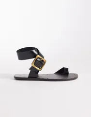 エイソス レディース シューズ サンダル ASOS DESIGN Freely toe loop crosstrap flat sandals Black ブラックのサムネイル