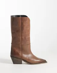 エイソス レディース シューズ ブーツ・レインブーツ レザー ASOS DESIGN Cael premium clean pull on cowboy boots in burnished browのサムネイル
